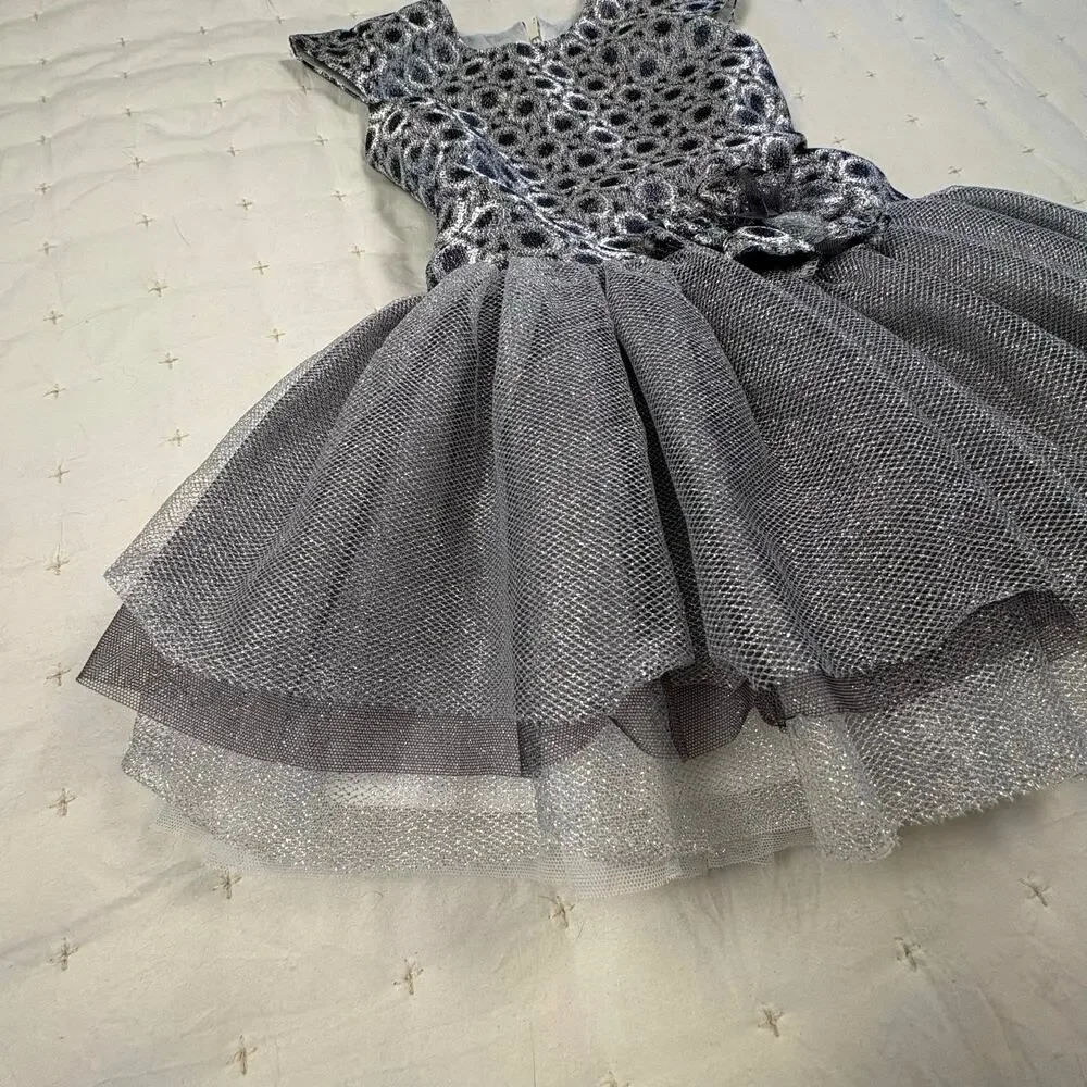 Isobella & Chloe Brocade Tulle Dress Girls 3T Gray Silver Special Occasion Party